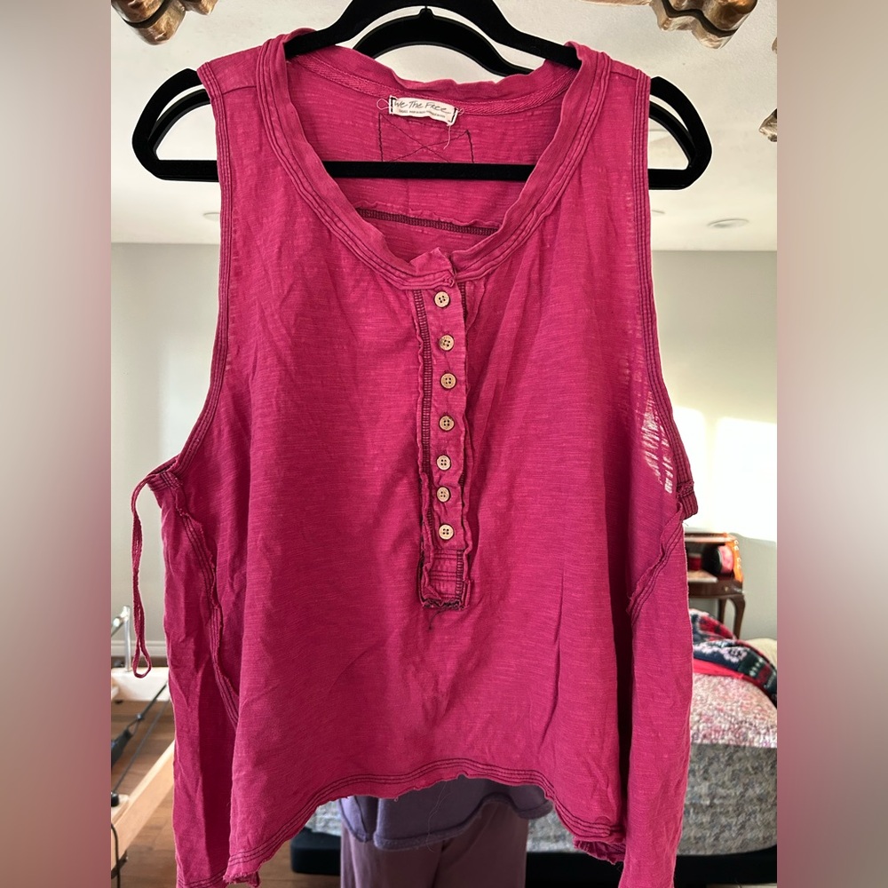 Free People Sz Small Sleeveless Button-Front Top - Pink